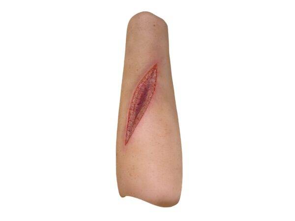 Der „Sleeve Arm mit Schnittwunde“ von MEDICAL FX Germany stellt eine realistische Schnittwunde dar, die detailliert nachgebildet ist, um die Anforderungen an eine effektive Wundbe…